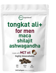 Micro Ingredients Tongkat Ali Softgels bottle showing concentrated blend for daily support