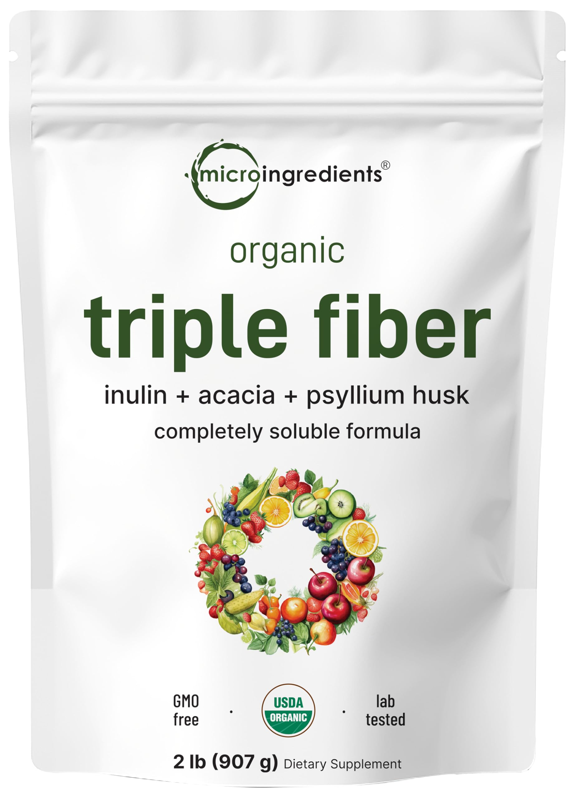 Micro Ingredients Organic Triple Fiber Powder bottle ready for daily fiber support.