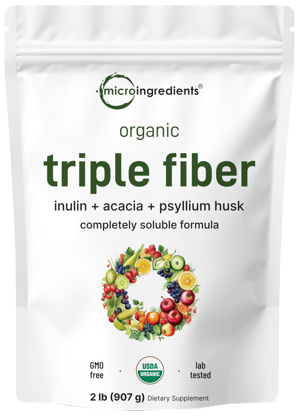 Micro Ingredients Organic Triple Fiber Powder bottle ready for daily fiber support.