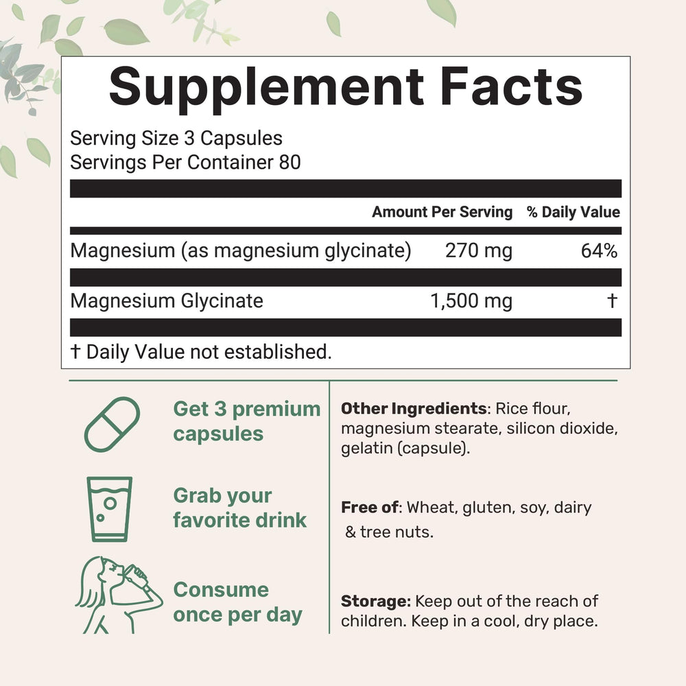 Micro Ingredients magnesium glycinate label detail highlights dosage and third-party testing.
