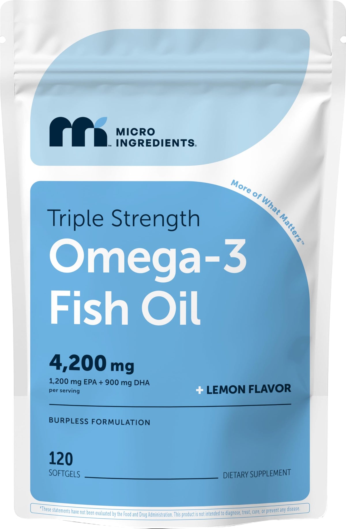 Micro Ingredients triple-strength omega-3 bottle with lemon flavor for daily omega-3 intake.