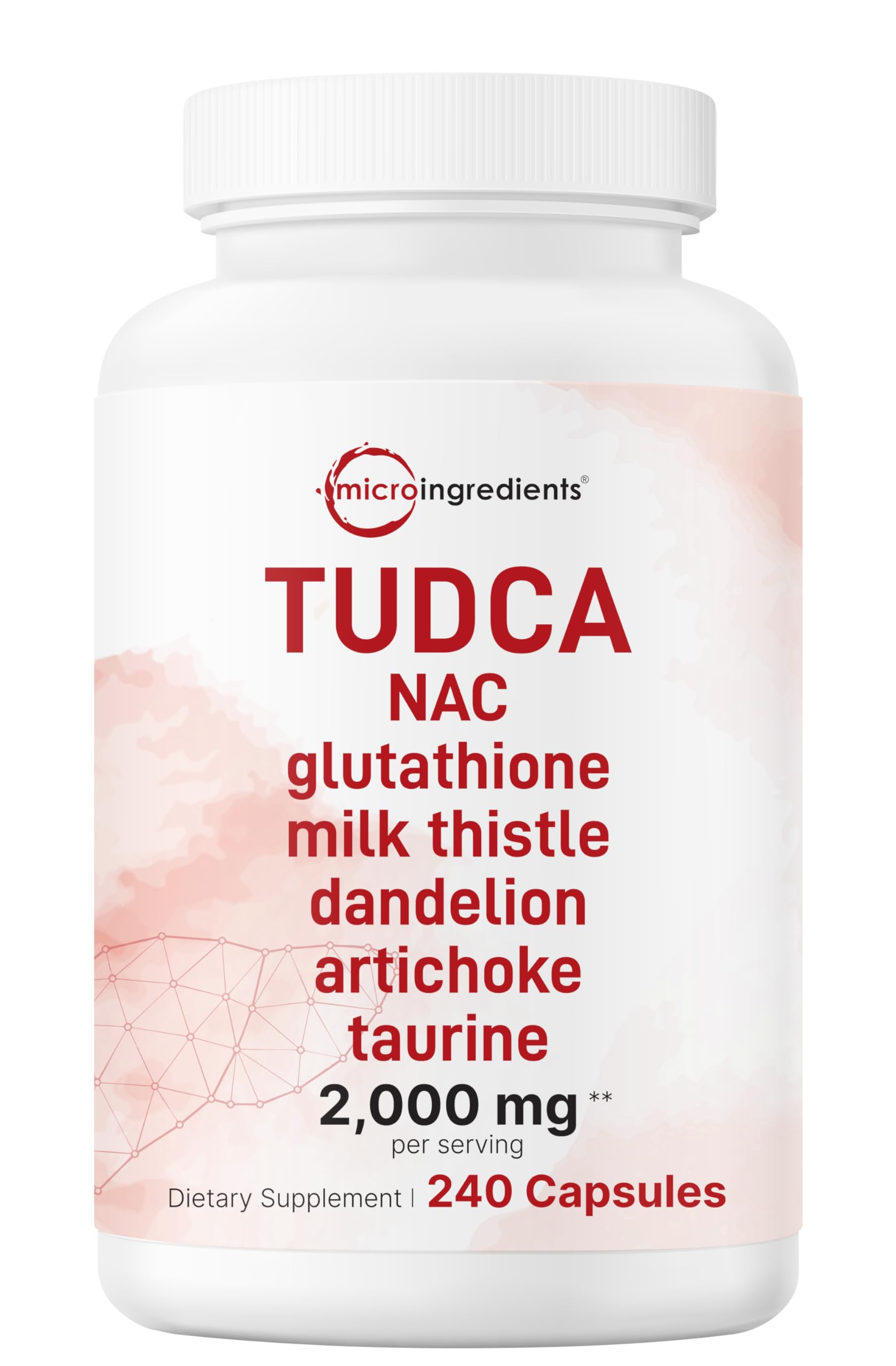 Micro Ingredients TUDCA 2000mg bottle with label showing premium, non-GMO blend.
