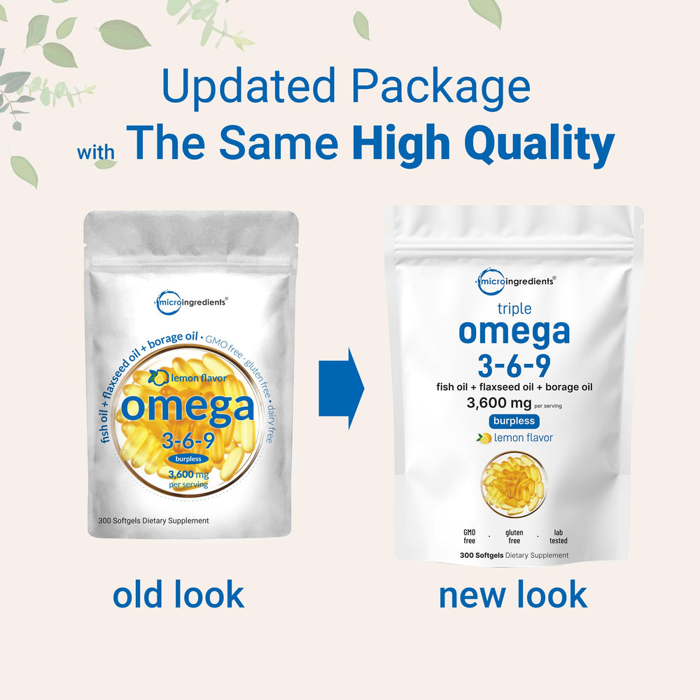 Micro Ingredients Ultra Omega 3-6-9 softgels close-up of burpless enteric coated capsules
