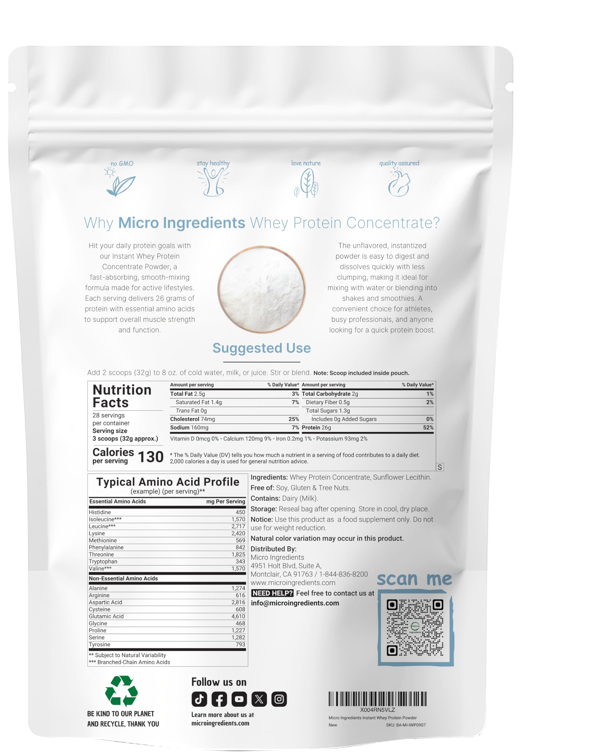 Micro Ingredients whey powder dissolving easily in water for smooth shakes