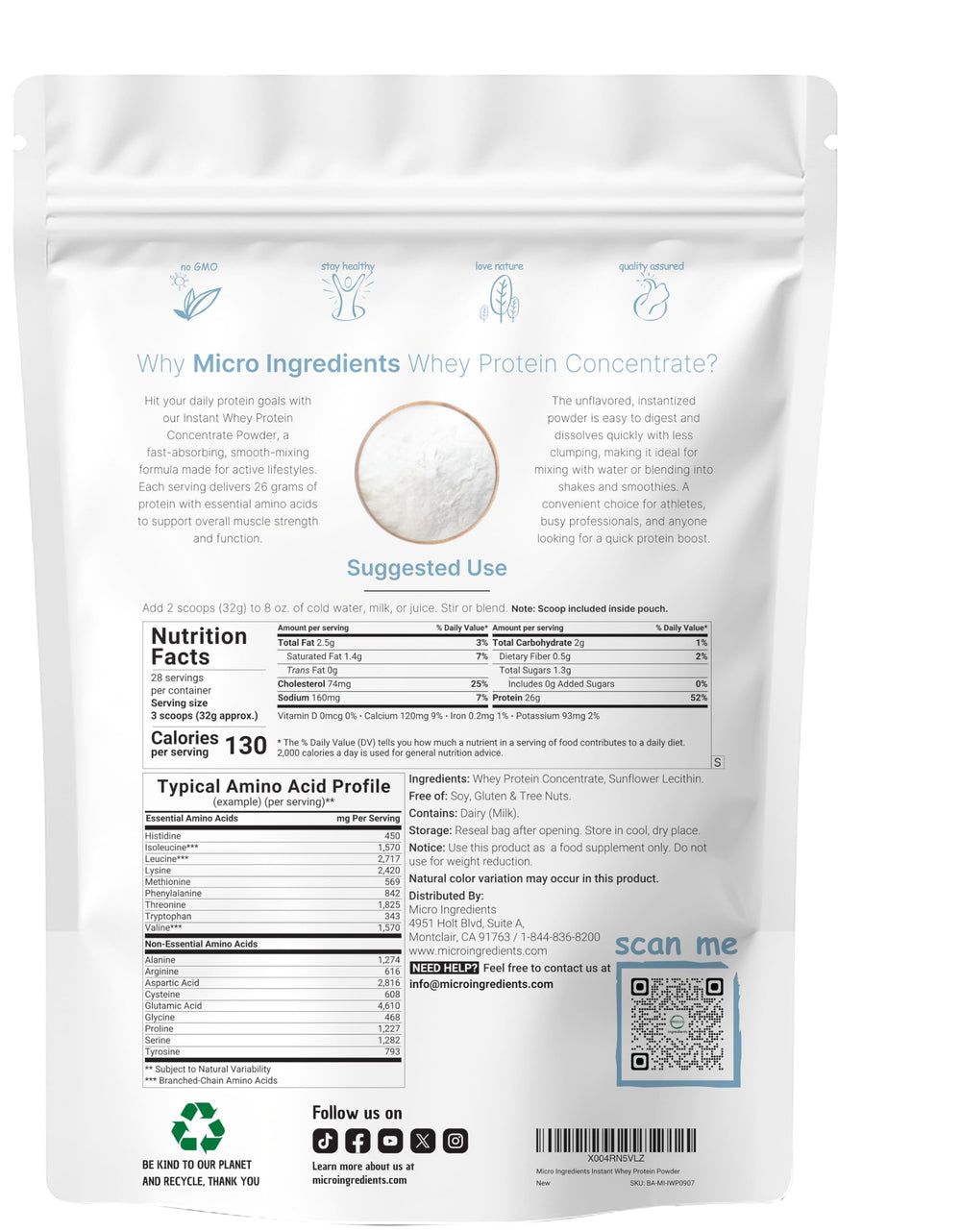 Micro Ingredients whey powder dissolving easily in water for smooth shakes
