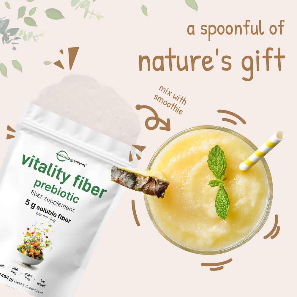 Micro Ingredients Vitality Fiber powder features an unflavored vegan formula