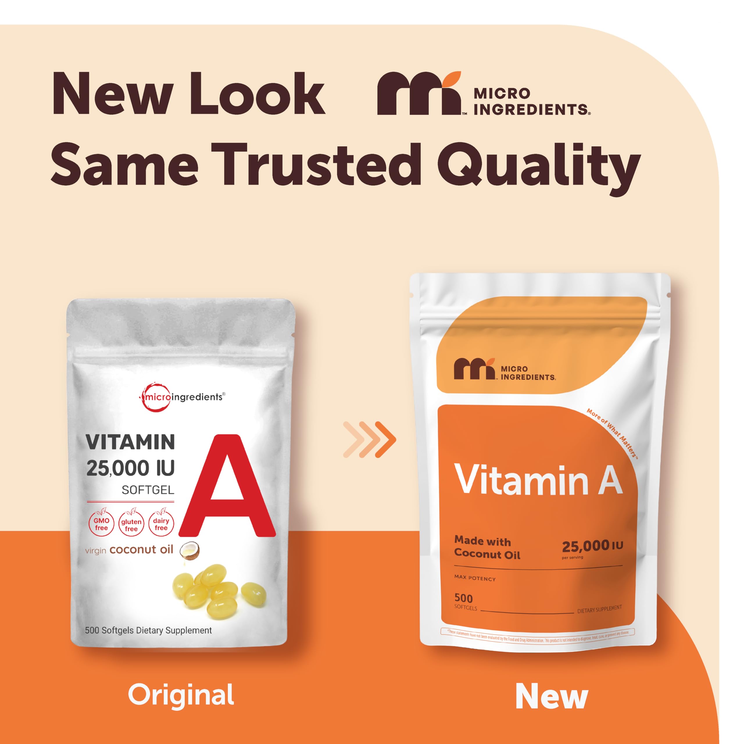 Close-up of Micro Ingredients vitamin A softgels designed for easy daily use.