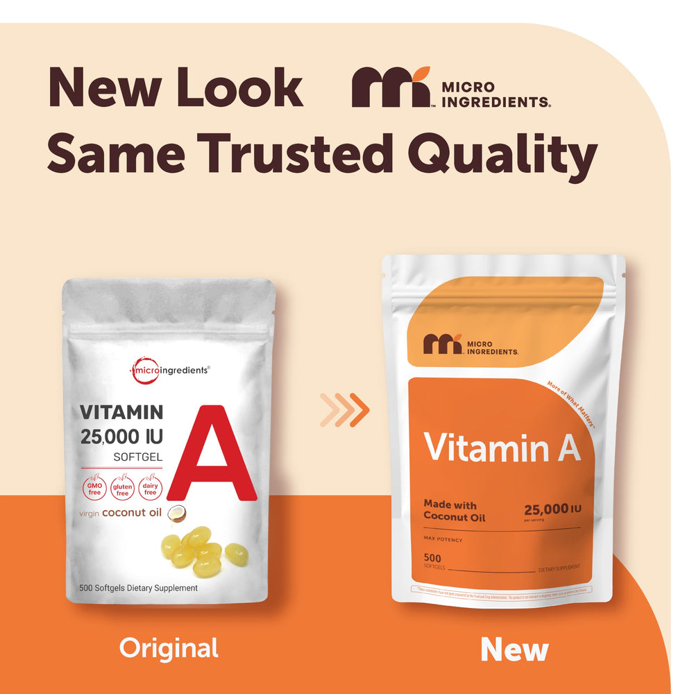 Close-up of Micro Ingredients vitamin A softgels designed for easy daily use.