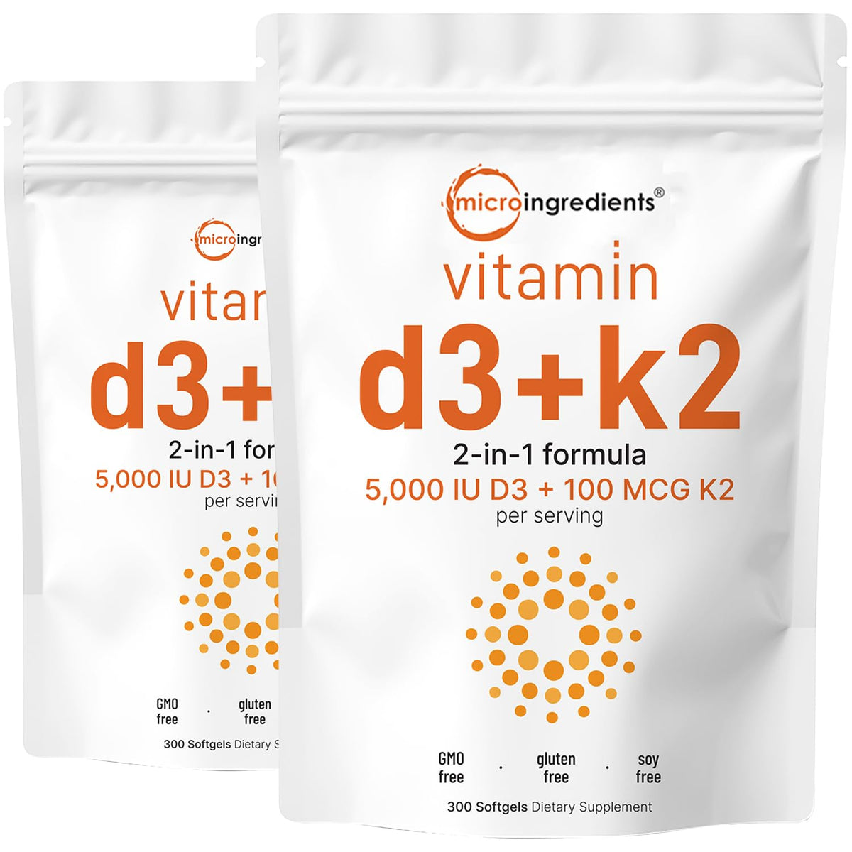Micro Ingredients Vitamin D3 K2 softgels bottle front for daily support.