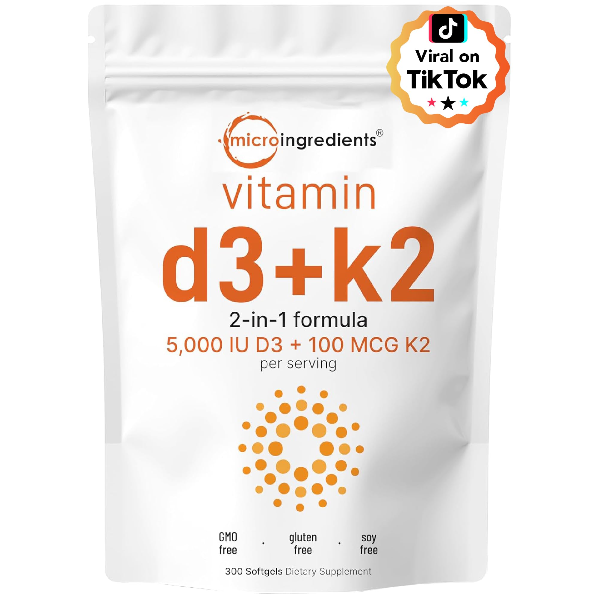 Micro Ingredients Vitamin D3 + K2 bottle front view for daily wellness.