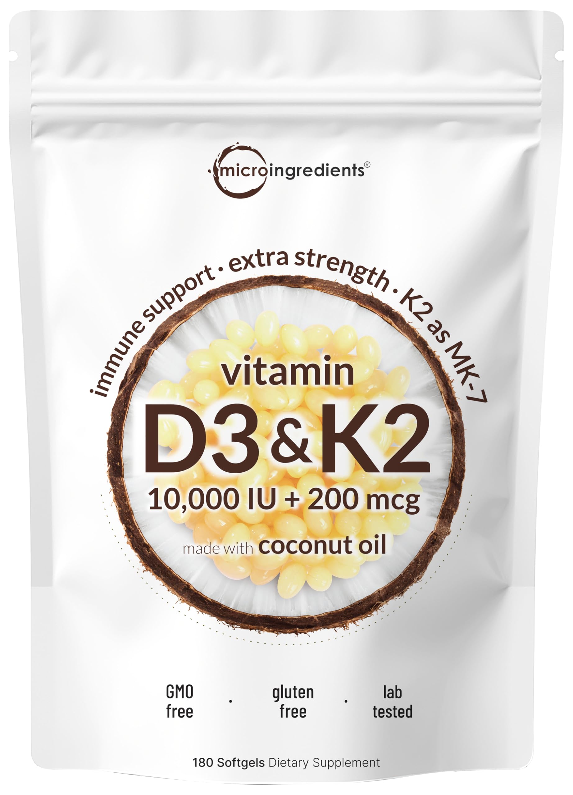 Micro Ingredients vitamin D3 + K2 bottle for daily sun vitamin support.