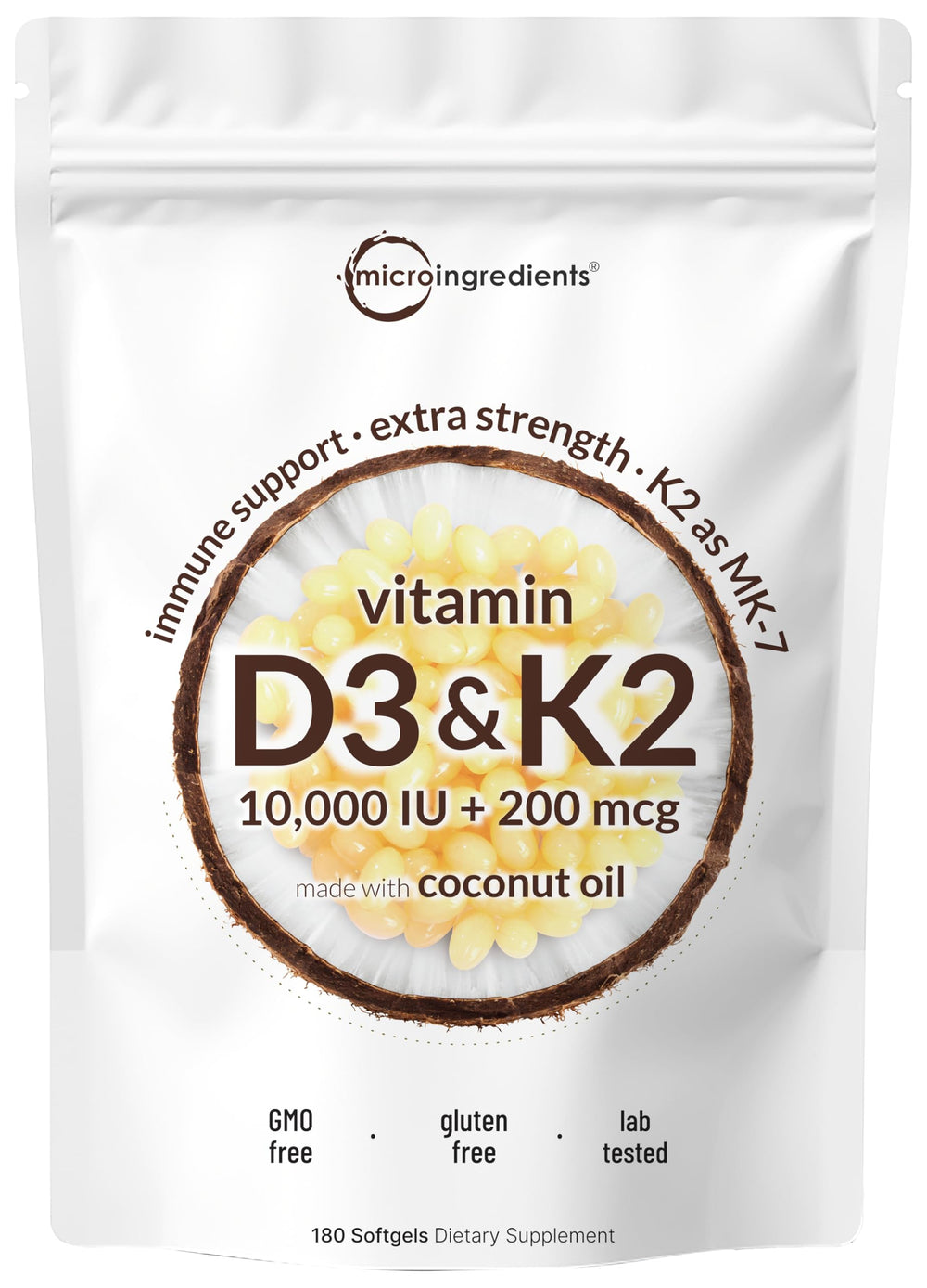 Micro Ingredients vitamin D3 + K2 bottle for daily sun vitamin support.