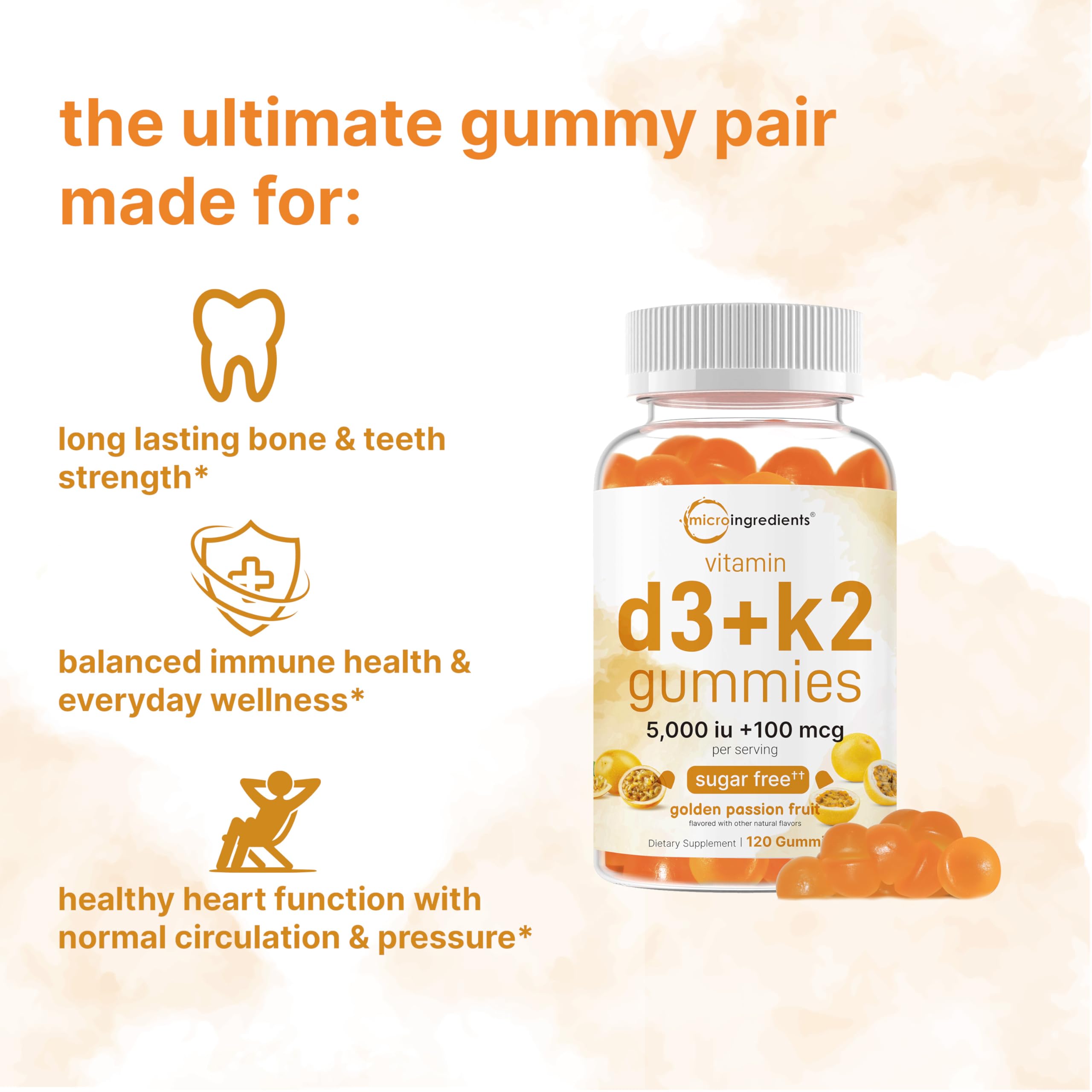 Micro Ingredients Gummies pour showcases sugar-free formula with a delicious golden passion fruit taste.