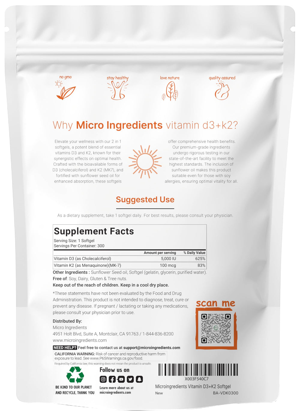 Close-up of the Micro Ingredients D3 K2 label showing potency.