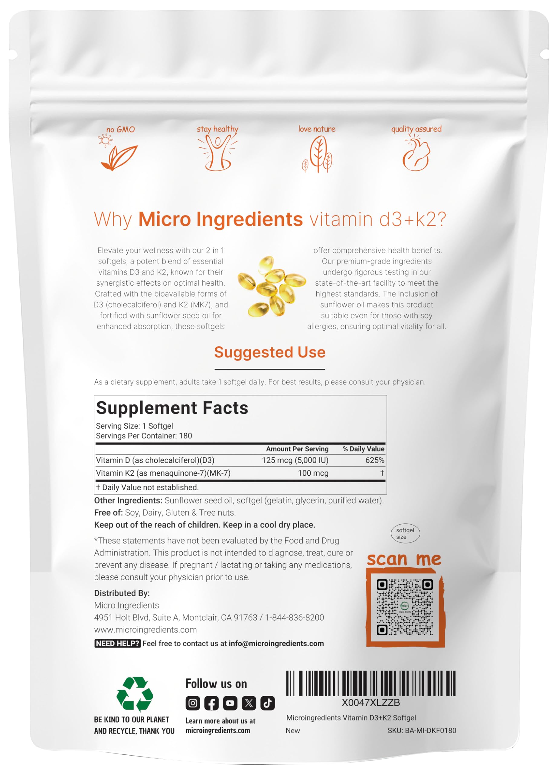 Micro Ingredients Vitamin D3 K2 label close-up—non-GMO formula details.