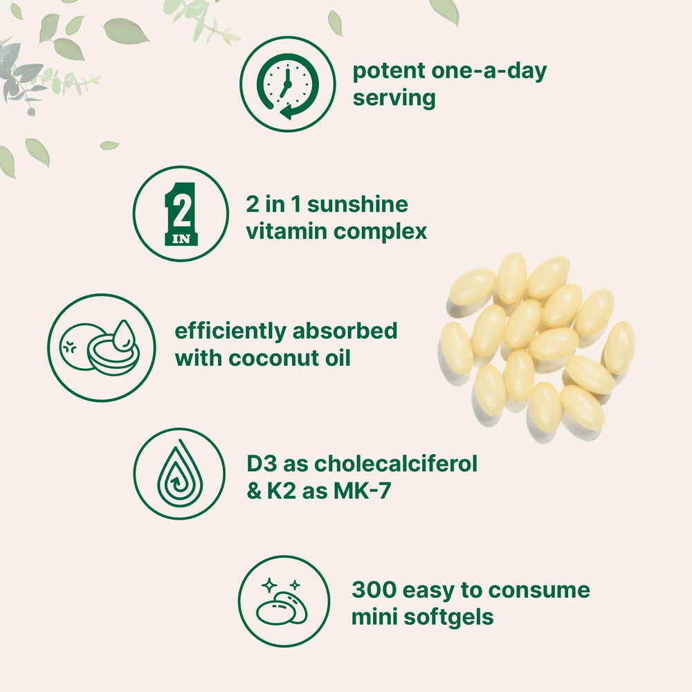 Micro Ingredients D3 + K2 pouch packaging offers a 300-count daily supply.