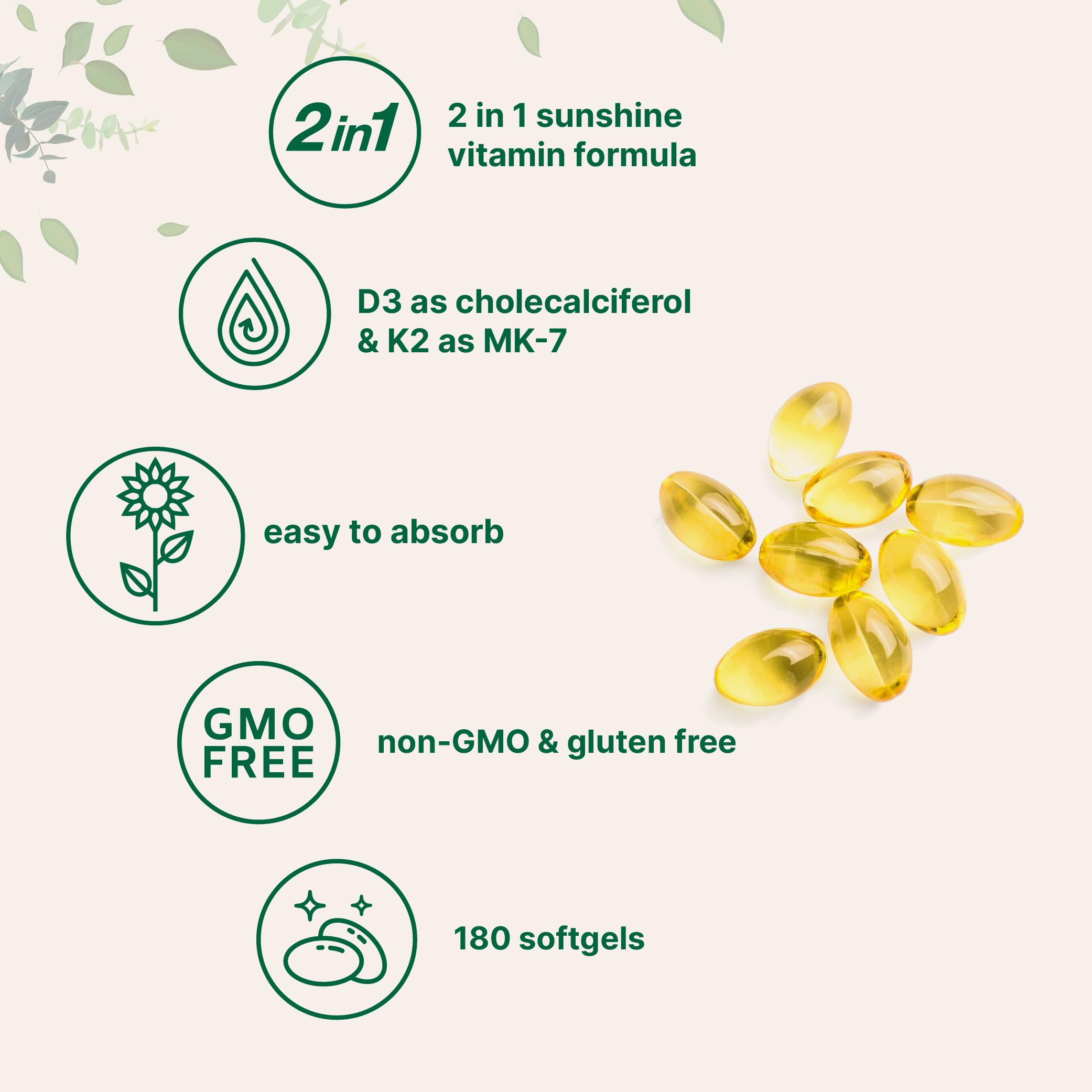 Micro Ingredients Vitamin D3 K2 softgels close-up—easy-to-swallow capsules.