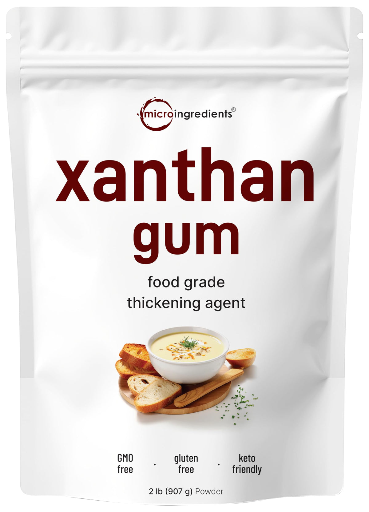 Micro Ingredients Xanthan Gum Powder 2lb bag for gluten-free baking texture and stability.