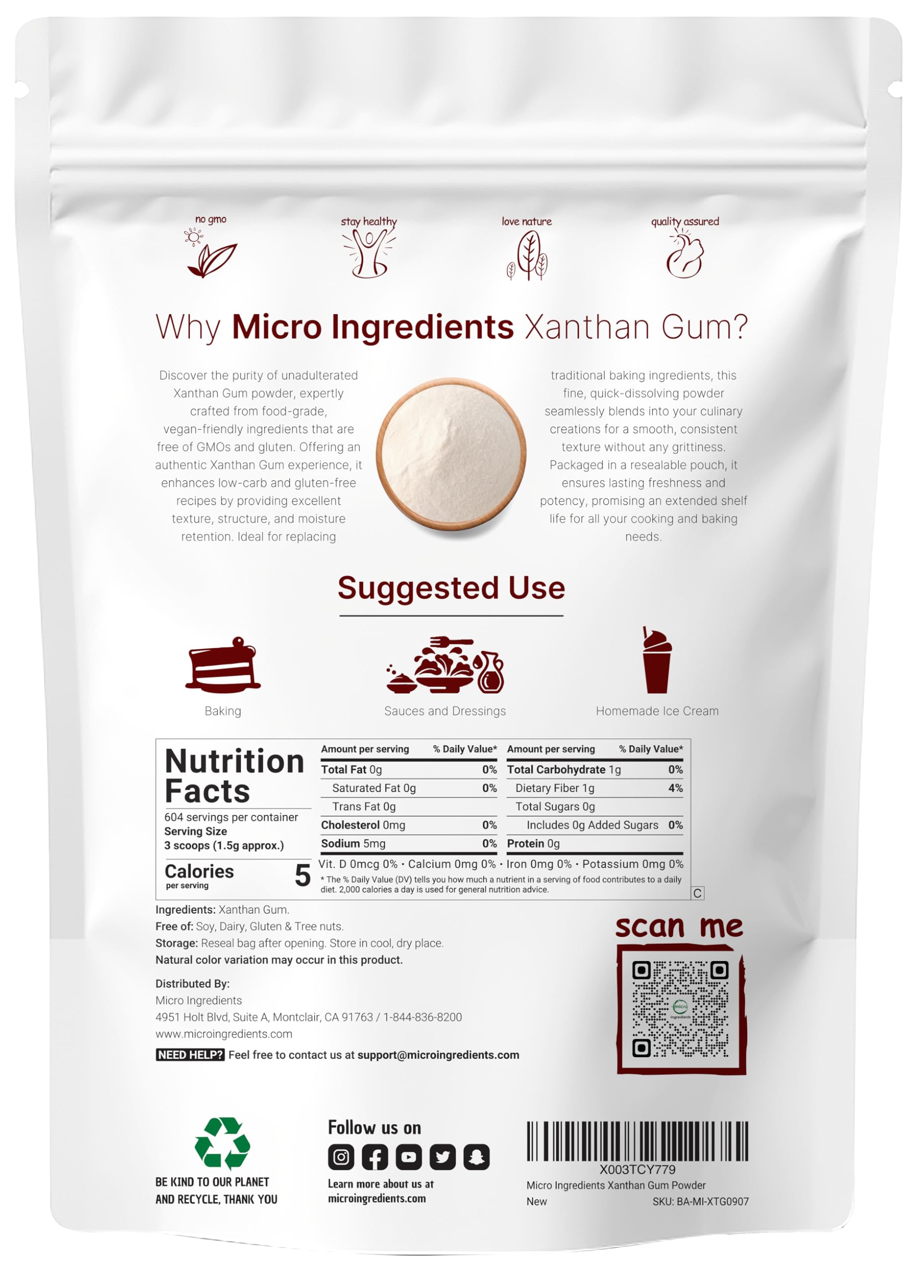 Micro Ingredients Xanthan Gum Powder scoop shows precise measuring for recipes.