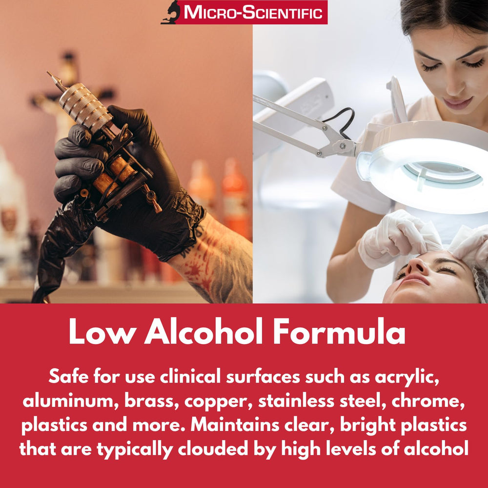 Opti-Cide Max on a plastics surface demonstrates low-alcohol, non-clouding formula.