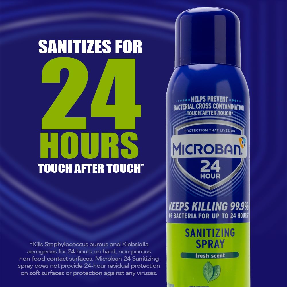 Close-up of Microban 24-hour sanitizing on hard surfaces