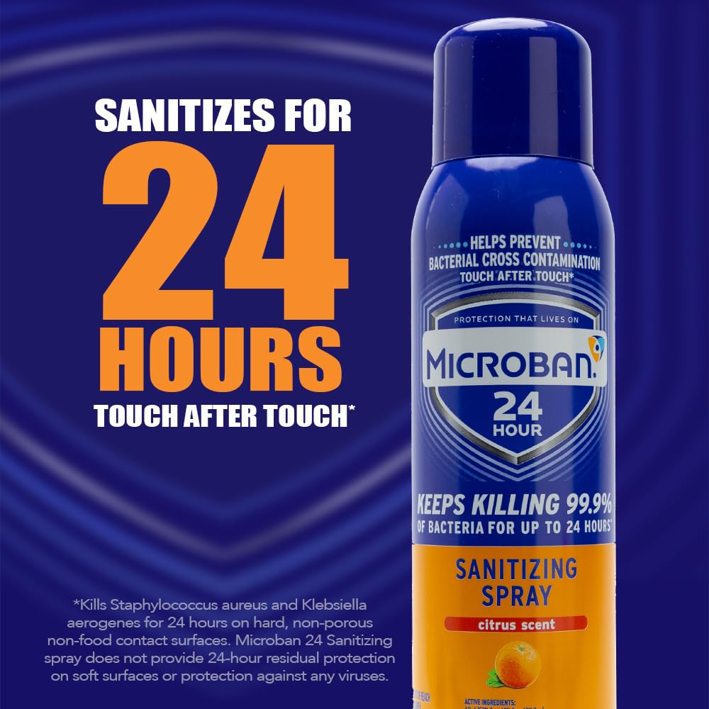  MICROBAN Sanitizing Spray on hard surfaces provides 24-hour bacteria kill for home use
