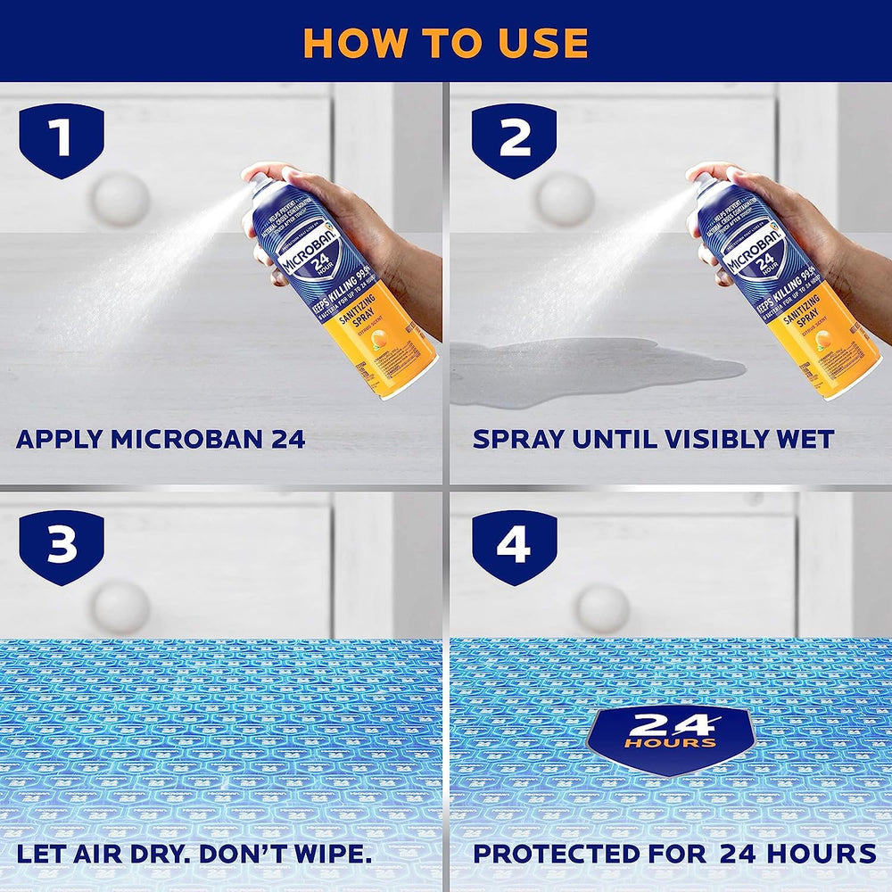 Microban sanitizing spray being dispensed onto a surface for quick sanitizing