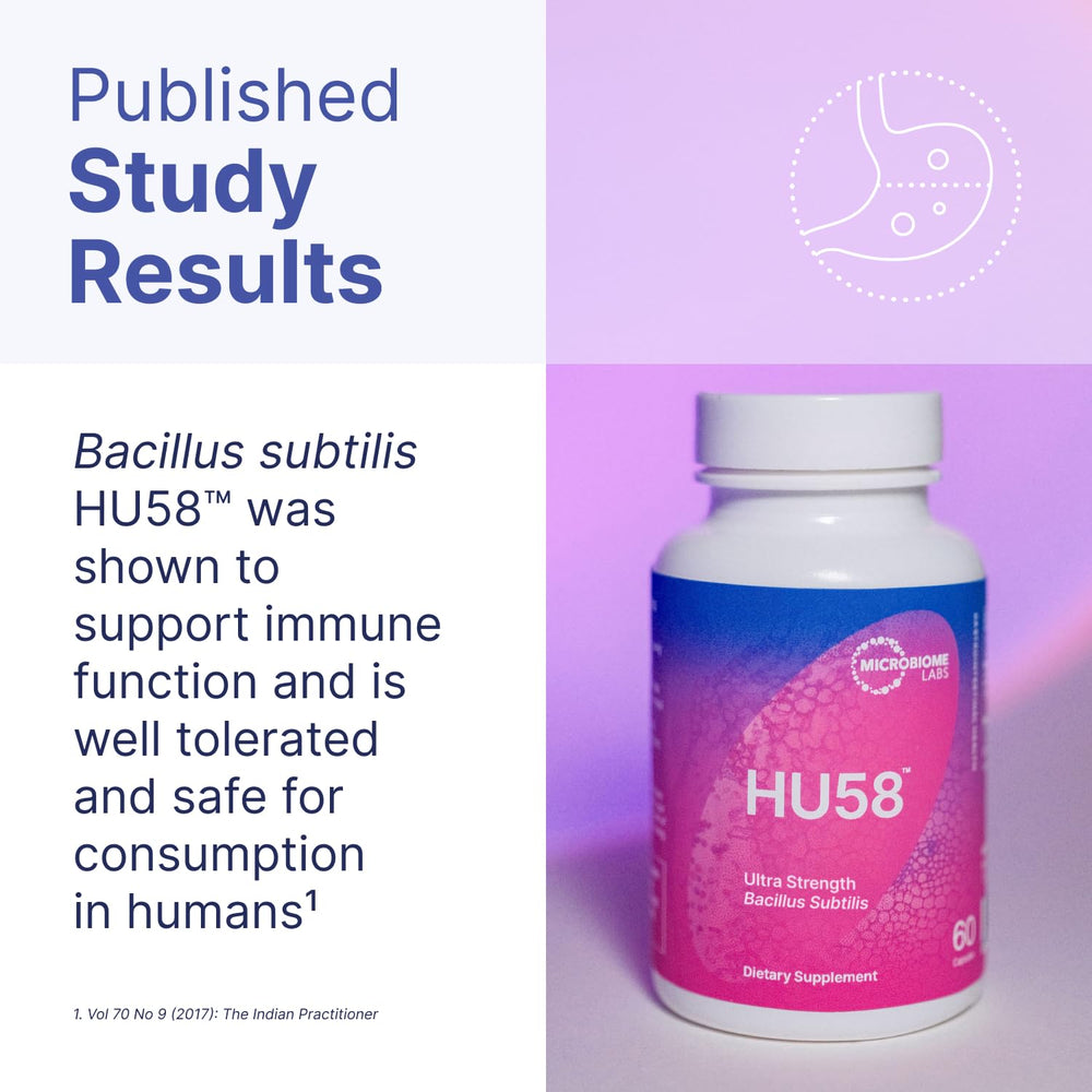 Bottle with glass showing daily wellness routine with HU58.