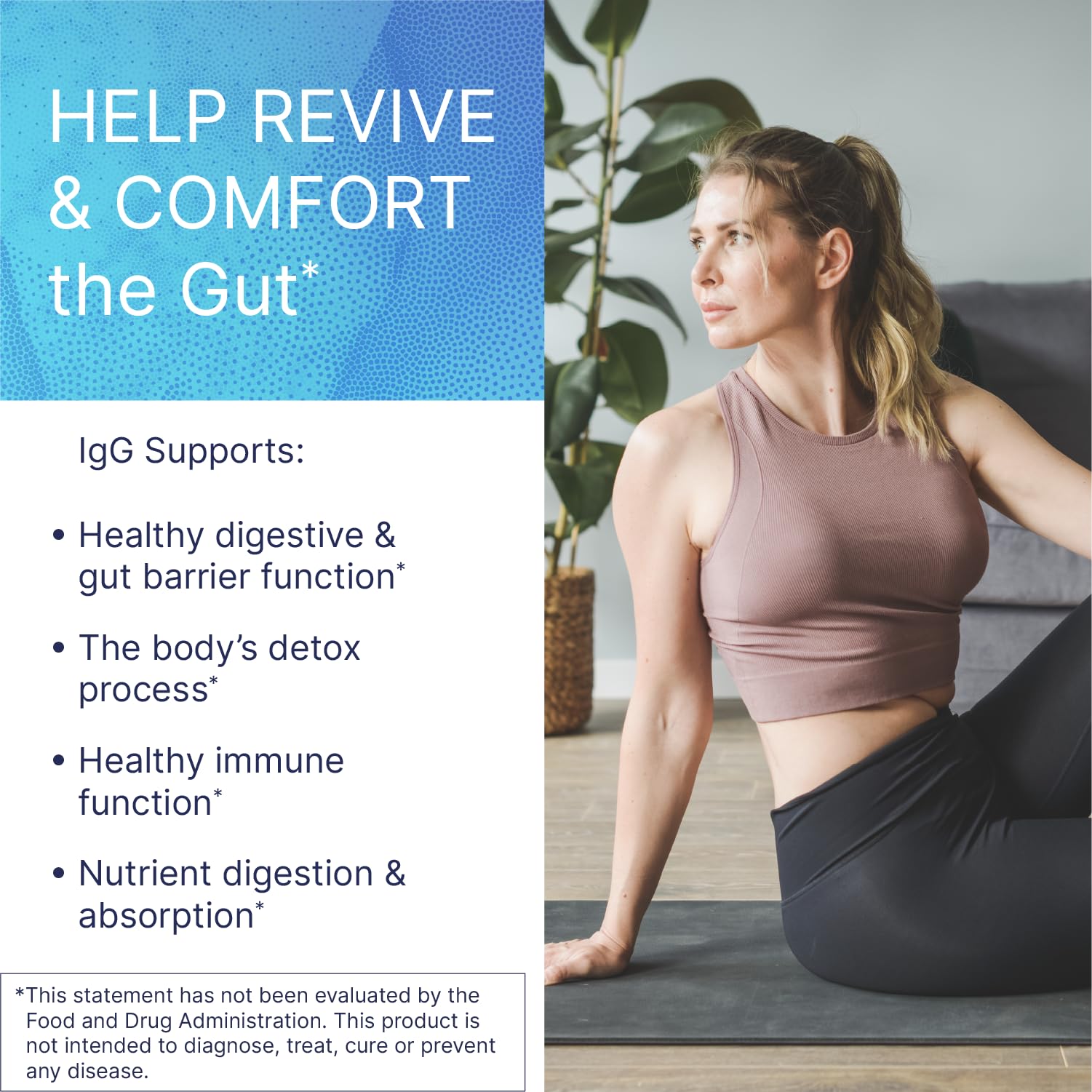 Mega IgG2000 powder mixed in water shows convenient digestion support.