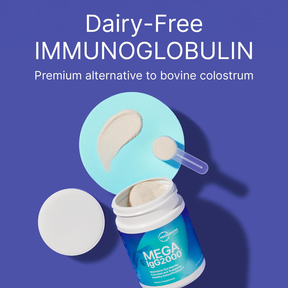 Mega IgG2000 powder scoop for easy daily gut health routine.
