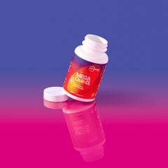MegaQuin D3 + K2 capsules close-up showing potent vitamin blend for daily wellness.