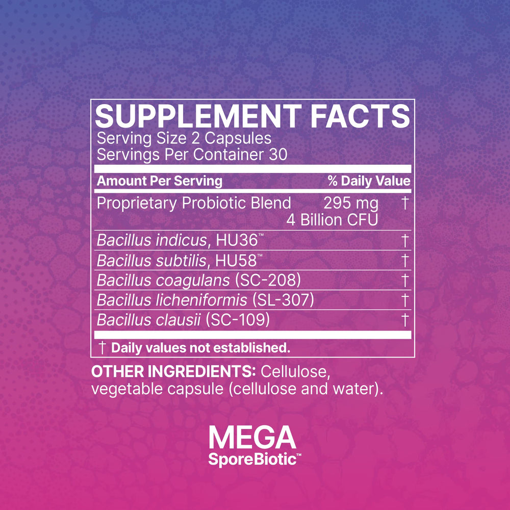 Family-friendly MegaSporeBiotic bottle suggesting suitability for all ages.
