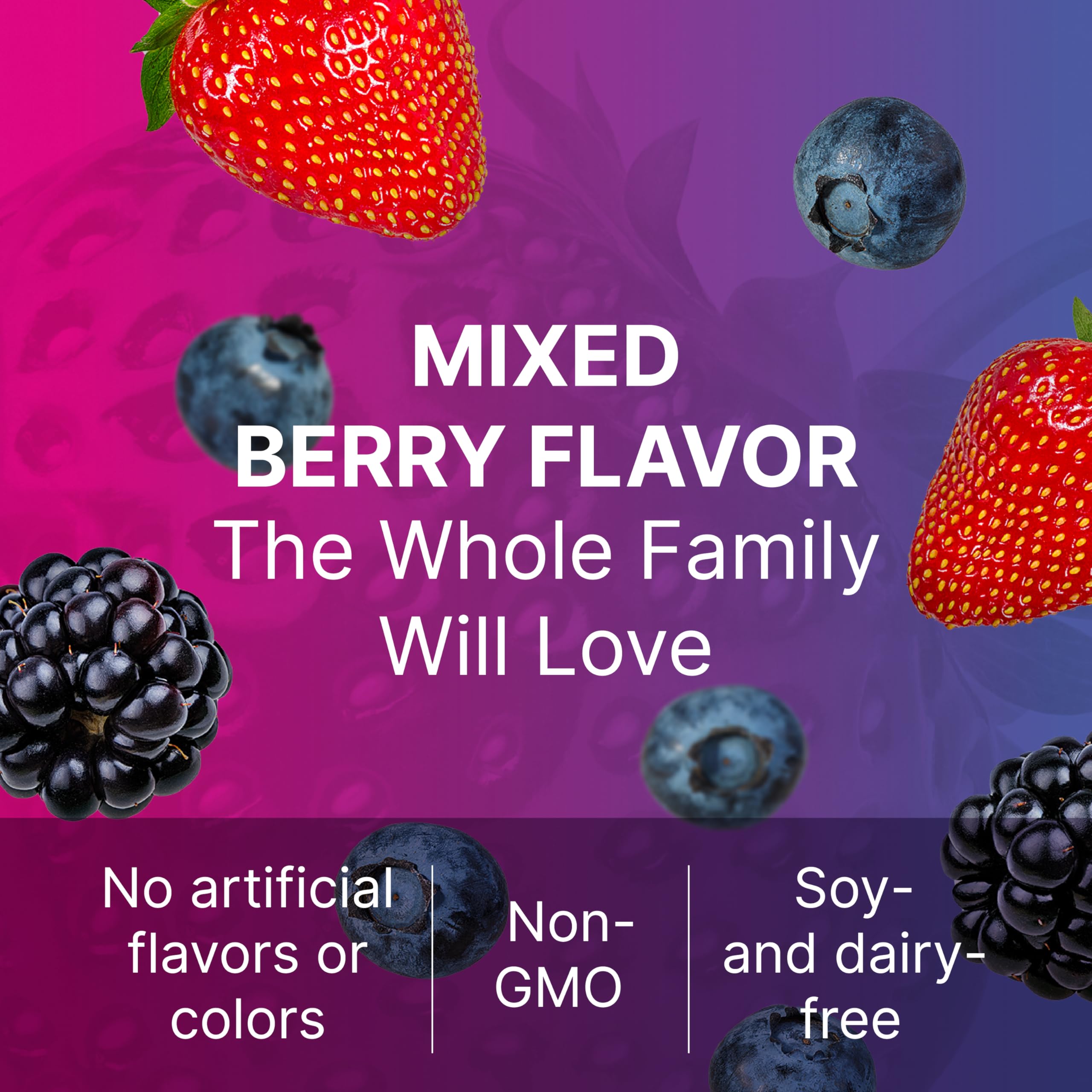 MegaSporeBiotic Kids Berry Gummies label detail, four Bacillus strains for digestive support