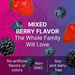 MegaSporeBiotic Kids Berry Gummies label detail, four Bacillus strains for digestive support