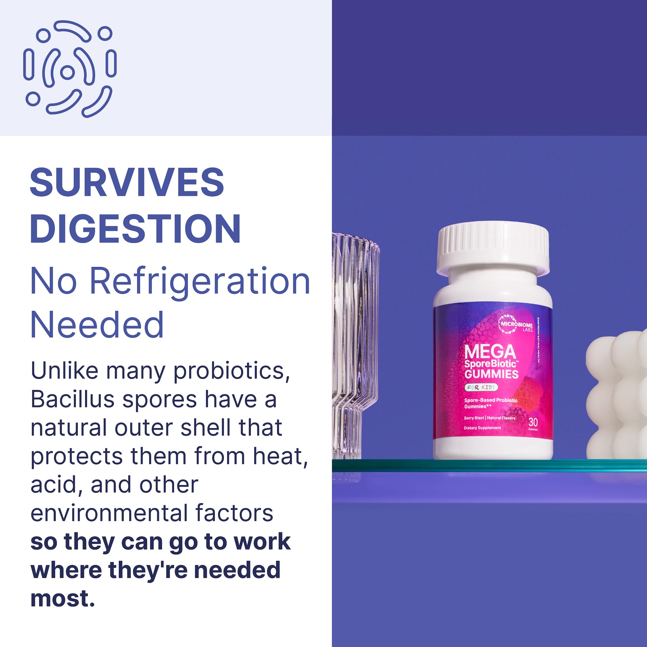 MegaSporeBiotic Kids gummies illustration showing HU36 antioxidant benefits
