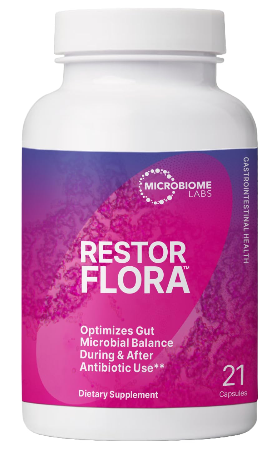 RestorFlora bottle and capsules support gut balance on the go.