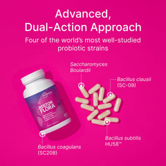 Close-up of Microbiome Labs Restorflora capsules showing compact probiotic form.
