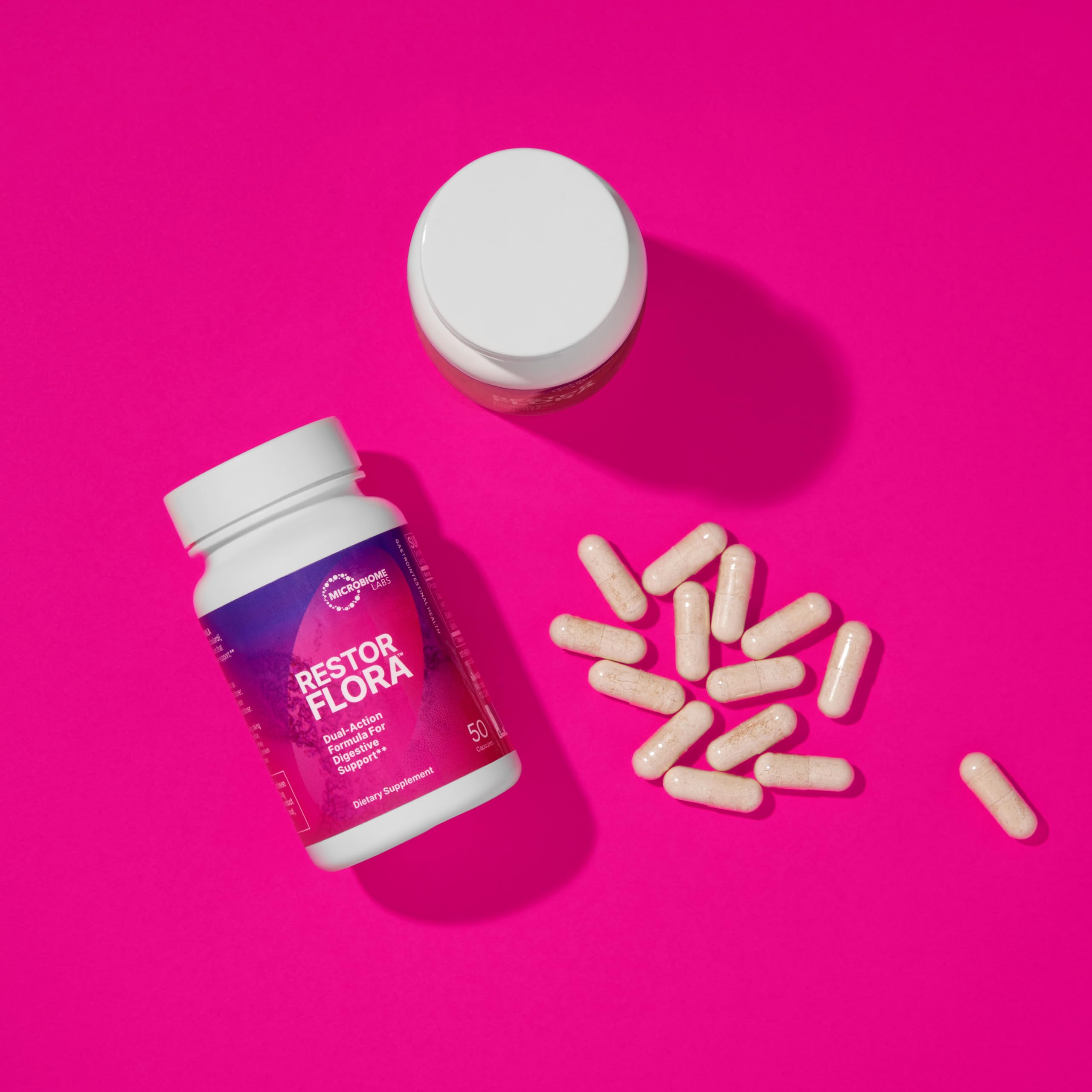 RestorFlora packaging highlights spore forming strains for resilient digestion.