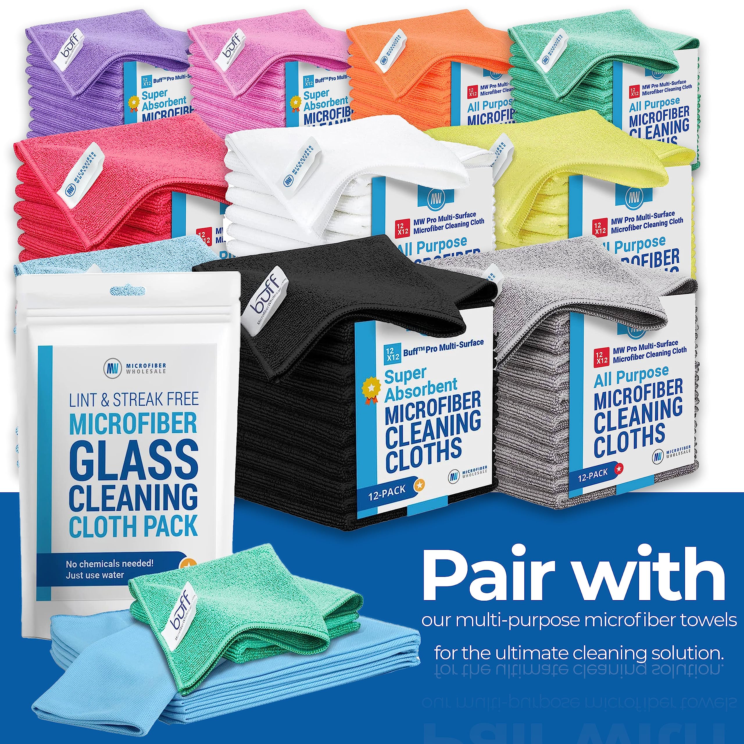 Claro 16x16 blue cloths pack ready for home cleaning tasks.