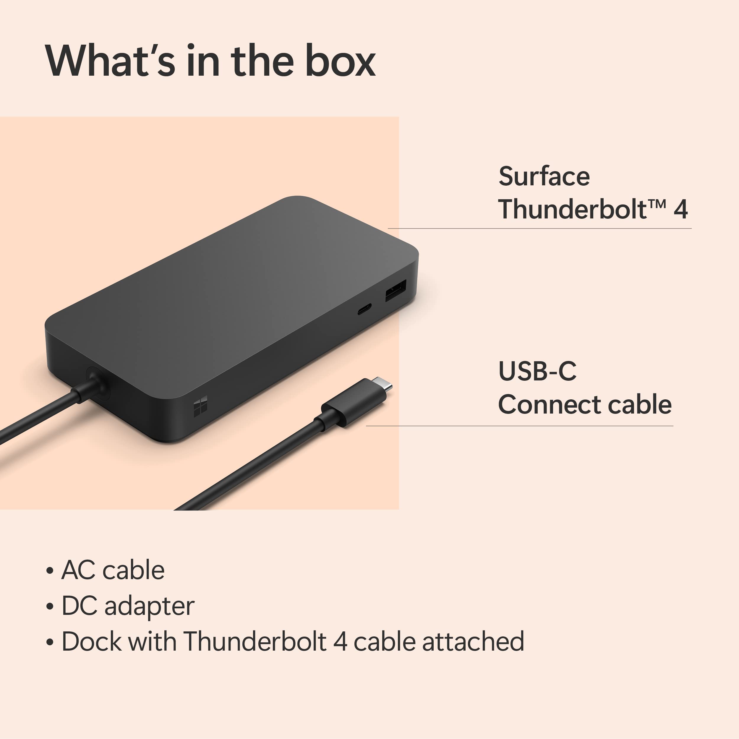 Microsoft Surface Thunderbolt 4 Dock raised port indicators aid quick connections.