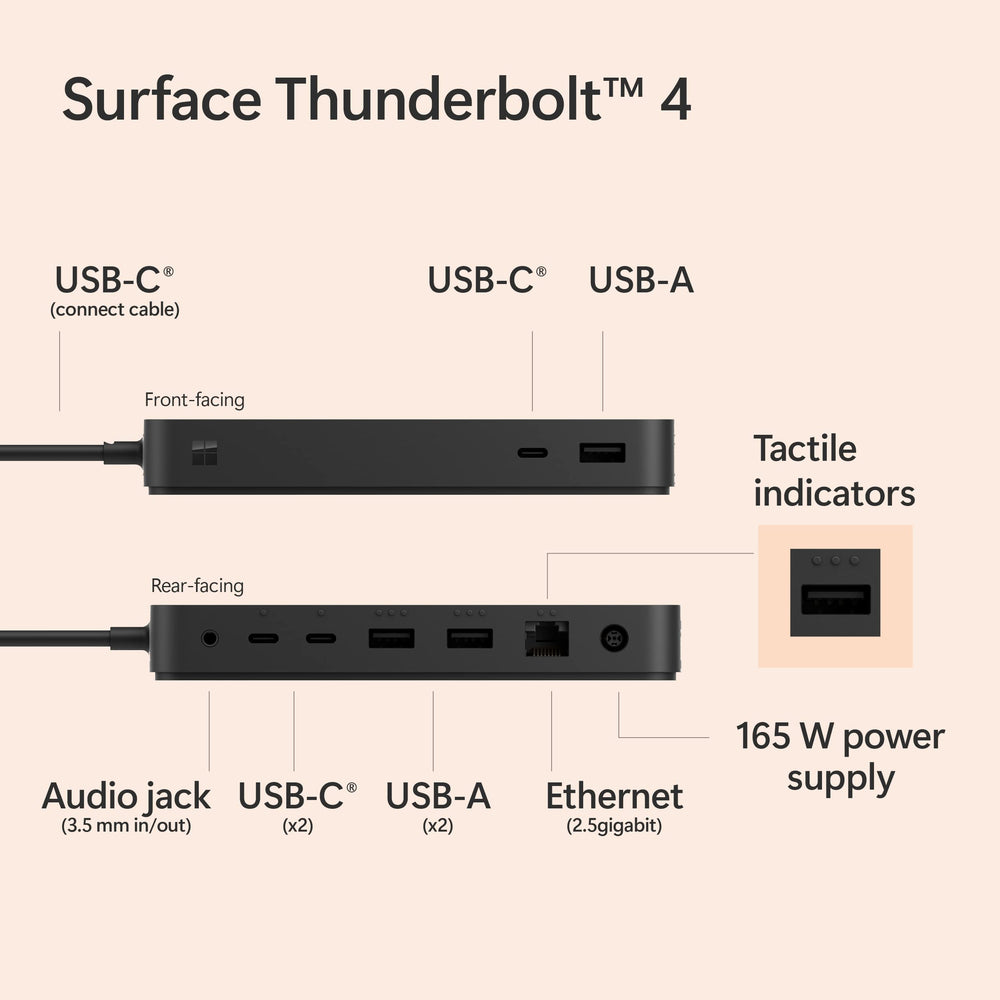 Microsoft Surface Thunderbolt 4 Dock security lock slot on display.