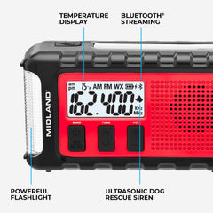 Midland ER310PRO solar panel lets you recharge with sunlight during outdoor adventures.