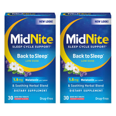 MidNite Back To Sleep bottle front shows packaging and quick-relief melatonin option.