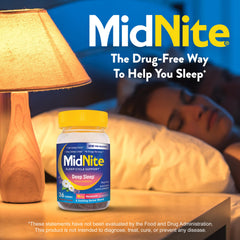 MidNite Deep Sleep label highlights drug-free, gluten-free features.