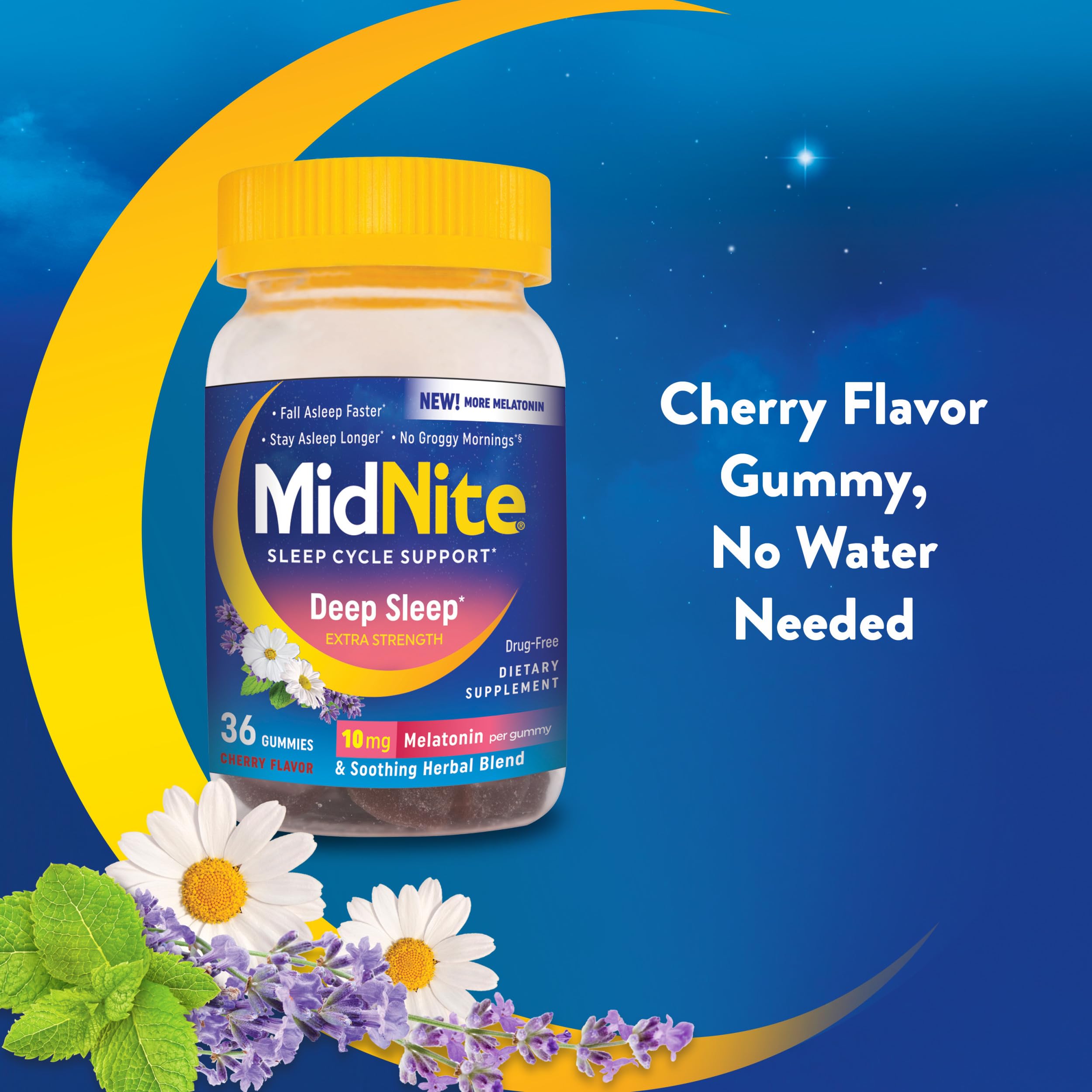 Nightstand scene with MidNite Deep Sleep promotes a calming bedtime ritual.