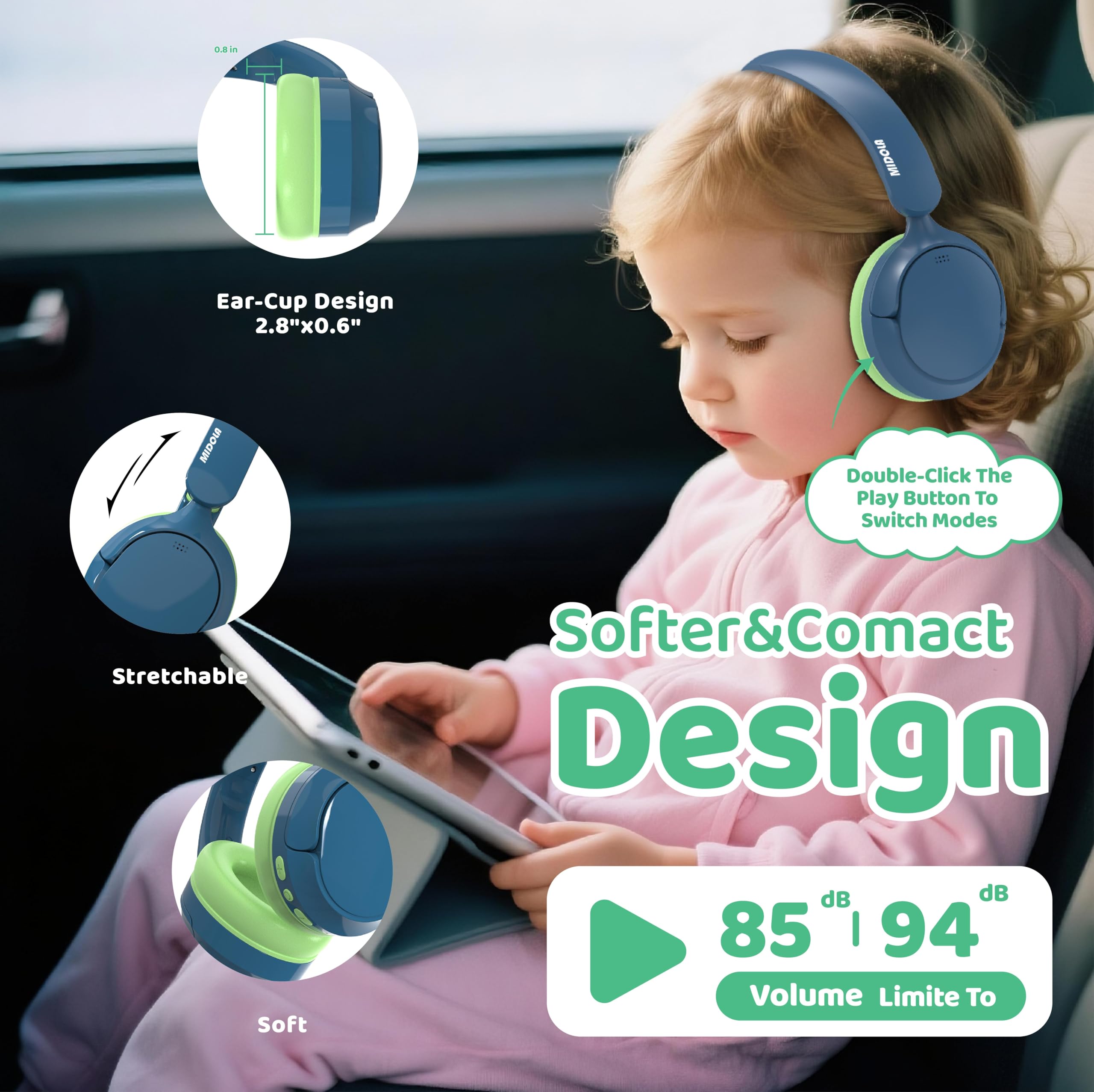 MIDOLA blue 40mm speaker headphones for crisp stereo sound.