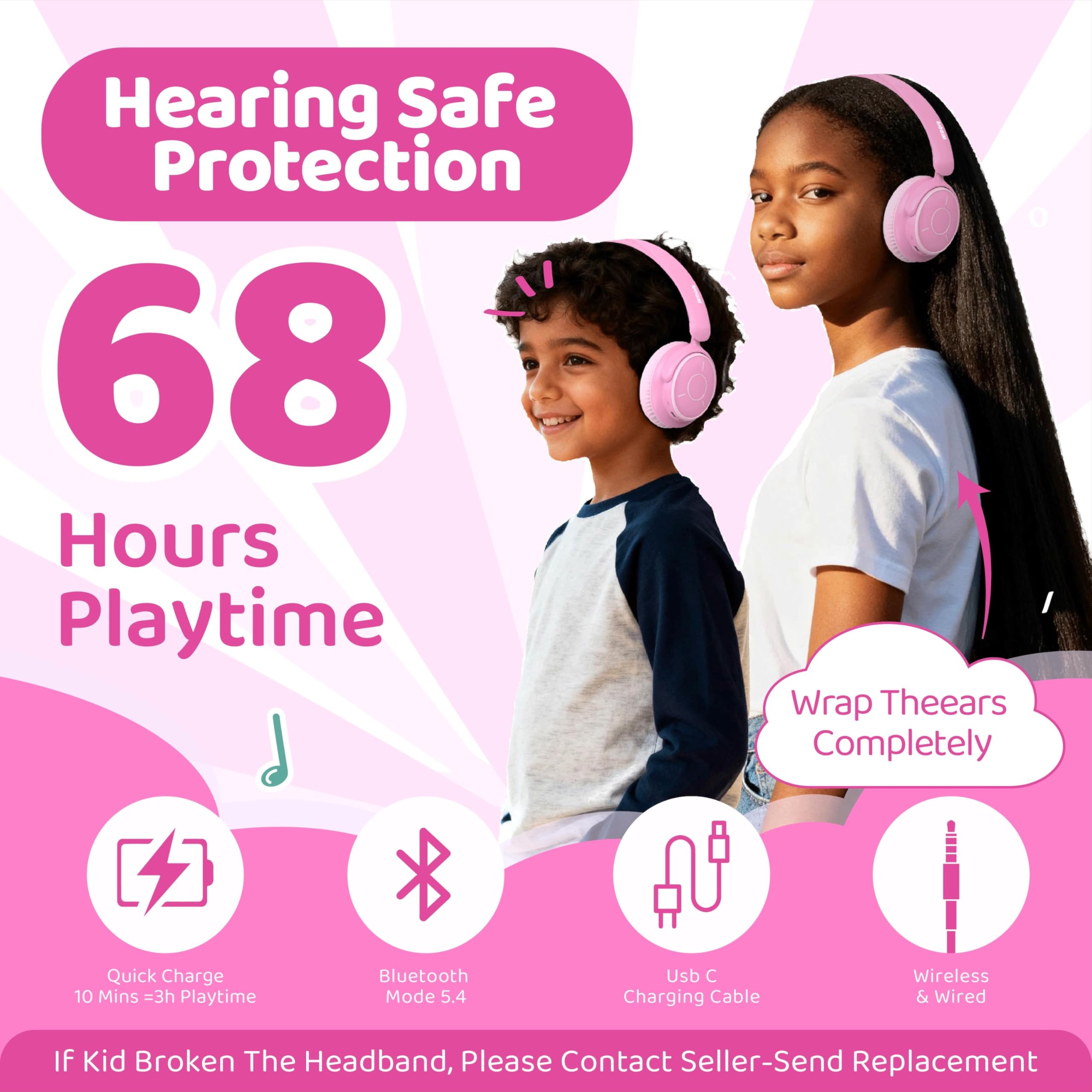 Midola Kids Headphones Bluetooth 5.4 deliver stable online classes up to 15 meters.