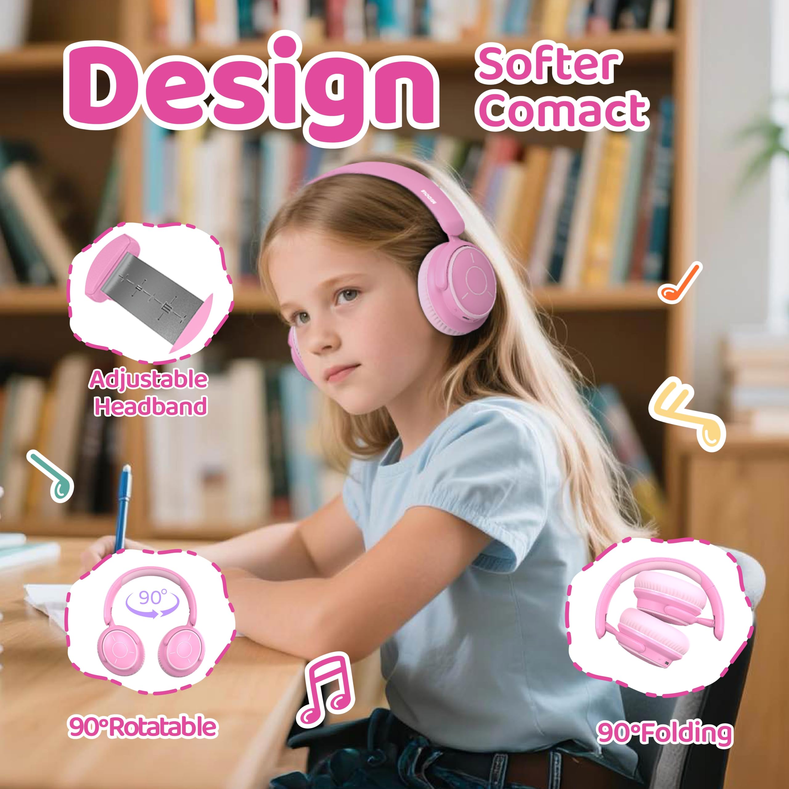 Midola Kids Headphones soft earmuffs and adjustable headband fit growing kids.