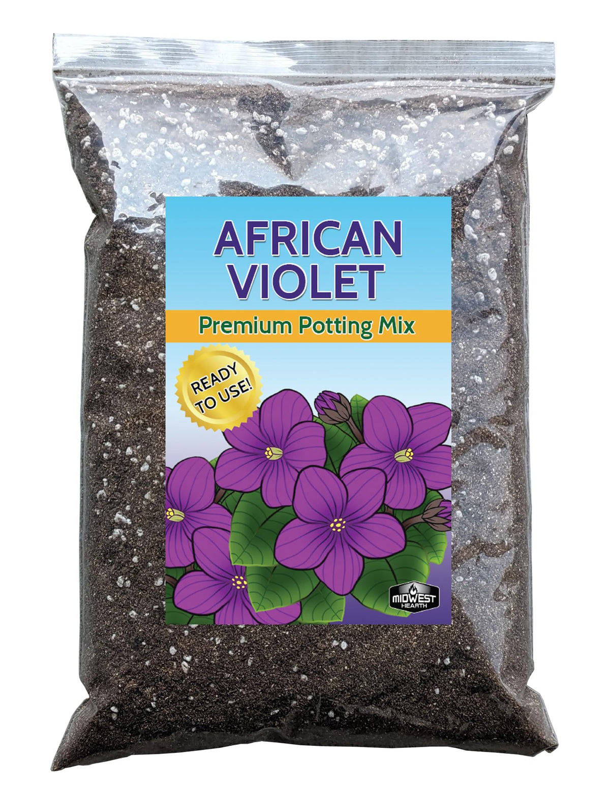 Midwest Hearth African Violet soil mix 4qt bag front, ready for easy potting