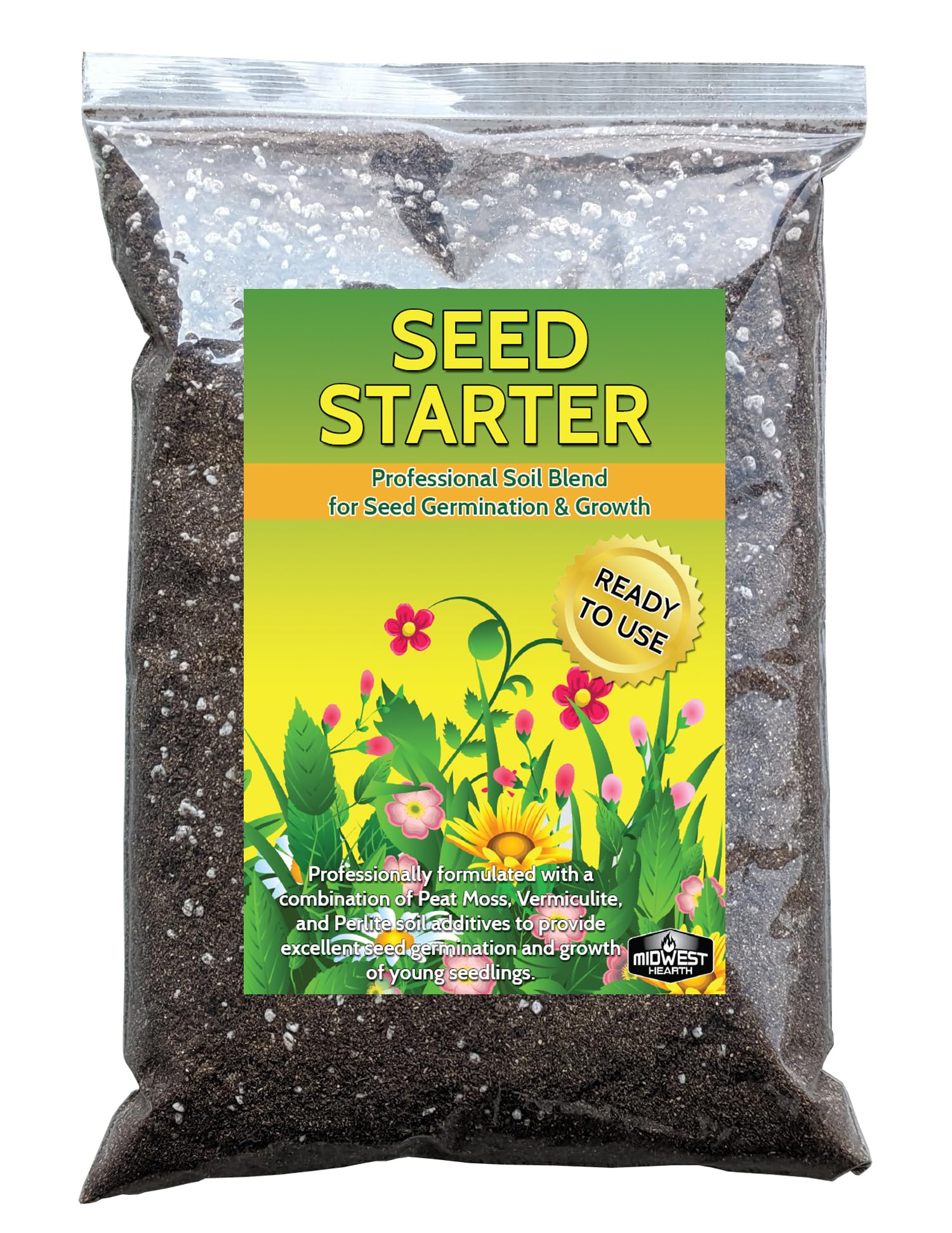 Midwest Hearth seed starter soil mix bag ready for germination and growth